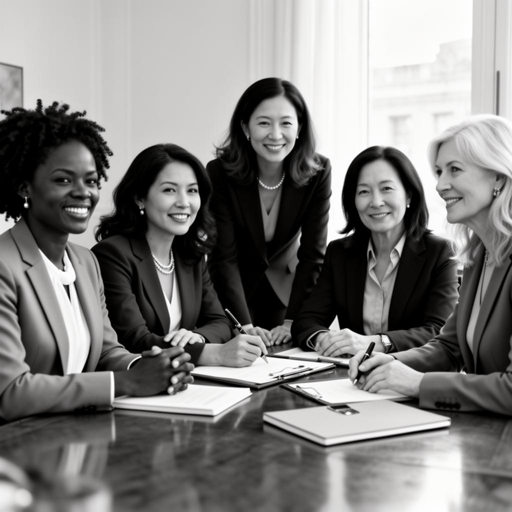 Women leaders collaborating around a table